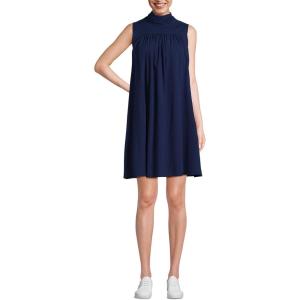 imageLands End Womens Cotton Voile Mock Neck Above The Knee Shift DressDeep Sea Navy