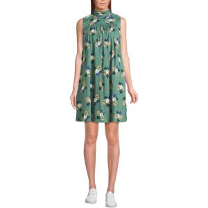 imageLands End Womens Cotton Voile Mock Neck Above The Knee Shift DressEvergreen Multi Dot Floral