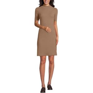 imageLands End Womens Knit Rib Mock Neck Above The Knee DressHoney Beige