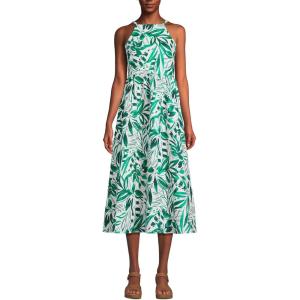 imageLands End Womens Linen Sleeveless Halter High Neck Midi DressGlade Green Graphic Floral