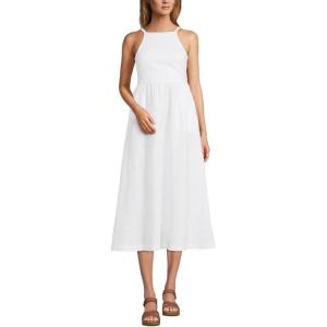 imageLands End Womens Linen Sleeveless Halter High Neck Midi DressWhite