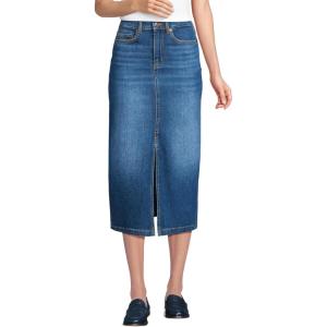 imageLands End Womens Soft Denim Midi Column SkirtIndigo Tide Blue