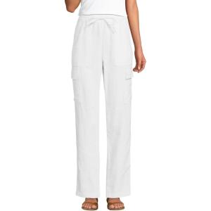 imageLands End Womens High Rise Drawstring Linen Cargo PantsWhite