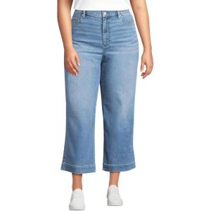 imageLands End Womens Recover Denim High Rise Wide Leg Crop JeansBeau Blue