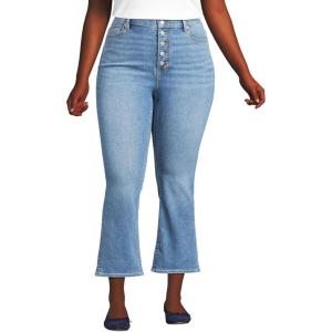 imageLands End Womens High Rise Denim Button Front Kick Flare Crop JeansBeau Blue