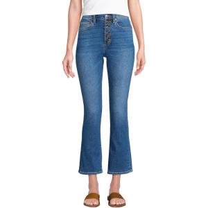 imageLands End Womens High Rise Denim Button Front Kick Flare Crop JeansIndigo Tide Blue