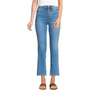 imageLands End Womens High Rise Denim Button Front Kick Flare Crop JeansSea Breeze Blue Wash