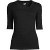 imageLands End Womens Cotton Modal Half Sleeve Scoop Cable Pullover SweaterBlack