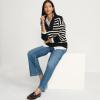 imageLands End Womens Drifter Cotton Quarter Zip Pullover SweaterBlackFresh Ivory Stripe