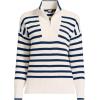 imageLands End Womens Drifter Cotton Quarter Zip Pullover SweaterIvoryNavy Stripe