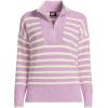 imageLands End Womens Drifter Cotton Quarter Zip Pullover SweaterPink Amethyst Stripe