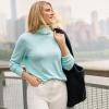 imageLands End Womens Fine Gauge Cotton Turtleneck SweaterPale Aqua Ice Heather