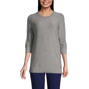 imageLands End Womens Cotton Modal 34 Cable Sleeve Tunic SweaterPewter Heather