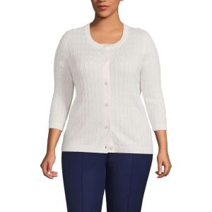 imageLands End Womens Cotton Modal 34 Sleeve Cable Cardigan SweaterIvory