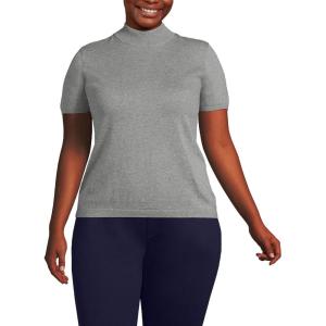 imageLands End Womens Cotton Modal Half Sleeve Mock Neck Pullover SweaterPewter Heather