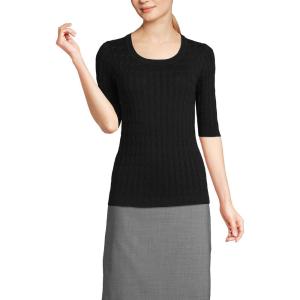 imageLands End Womens Cotton Modal Half Sleeve Scoop Cable Pullover SweaterBlack