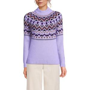 imageLands End Womens Cozy Lofty Fair Isle Yoke Mock Neck SweaterLavender Cloud Tulips