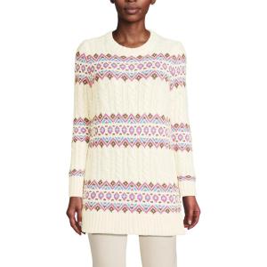 imageLands End Womens Cozy Lofty Jacquard Cable Tunic SweaterFresh Ivory Linear Fairisle