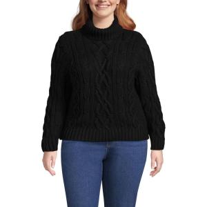 imageLands End Womens Drifter Cable Turtleneck SweaterBlack