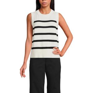 imageLands End Womens Drifter Cotton Easy Crew Neck Vest SweaterIvoryBlack Breton Stripe