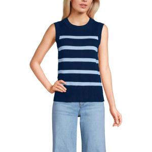 imageLands End Womens Drifter Cotton Easy Crew Neck Vest SweaterNavySoft Blue Breton Stripe