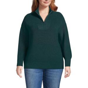 imageLands End Womens Drifter Cotton Quarter Zip Pullover SweaterDeep Forest