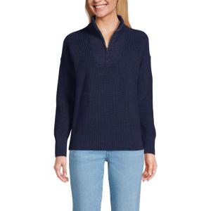 imageLands End Womens Drifter Cotton Quarter Zip Pullover SweaterDeep Sea Navy