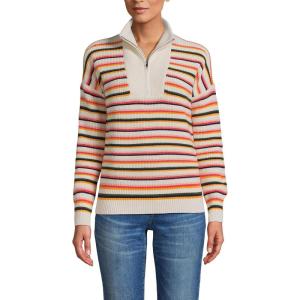 imageLands End Womens Drifter Cotton Quarter Zip Pullover SweaterFresh Ivory Multi Stripe