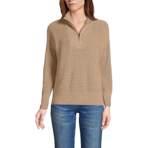 imageLands End Womens Drifter Cotton Quarter Zip Pullover SweaterVicuna Heather