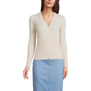 imageLands End Womens Fine Gauge Cotton Cardigan SweaterFresh Ivory