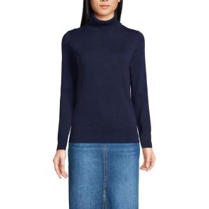 imageLands End Womens Fine Gauge Cotton Turtleneck SweaterDeep Sea Navy