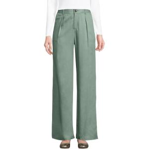 imageLands End Womens High Rise Elastic Back Pleated Wide Leg Pants Made with Tencel FibersLily Pad Green