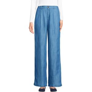 imageLands End Womens High Rise Elastic Back Pleated Wide Leg Pants Made with Tencel FibersSoft Indigo