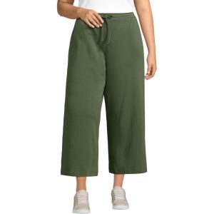 imageLands End Womens Sport Knit Pull On Drawstring Wide Leg Crop PantsEstate Green