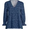 imageLands End Womens 34 Sleeve Lightweight Jersey Button Front TopDeep SeaBlue Ditsy Bloom