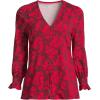 imageLands End Womens 34 Sleeve Lightweight Jersey Button Front TopHeritage Red Painted Flower