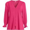 imageLands End Womens 34 Sleeve Lightweight Jersey Button Front TopSpiced Rhubarb