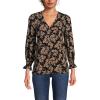 imageLands End Womens 34 Sleeve Lightweight Jersey Button Front TopHoney Beige Painted Flower