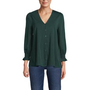 imageLands End Womens 34 Sleeve Lightweight Jersey Button Front TopDeep Forest