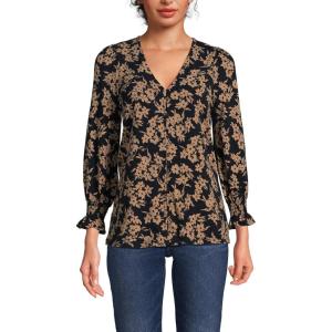 imageLands End Womens 34 Sleeve Lightweight Jersey Button Front TopHoney Beige Painted Flower