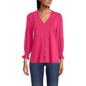 imageLands End Womens 34 Sleeve Lightweight Jersey Button Front TopSpiced Rhubarb