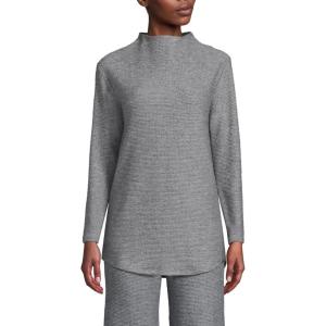 imageLands End Womens Cable Ottoman Relaxed Long Sleeve Funnel Neck TunicCharcoal Gray Heather