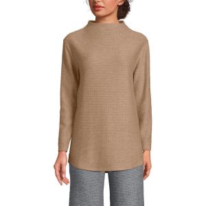 imageLands End Womens Cable Ottoman Relaxed Long Sleeve Funnel Neck TunicCoriander Heather