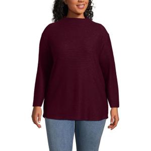 imageLands End Womens Cable Ottoman Relaxed Long Sleeve Funnel Neck TunicMidnight Plum Heather