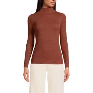 imageLands End Womens Drapey Rib Skimming Long Sleeve Mock Neck ShirtDark Auburn Brown