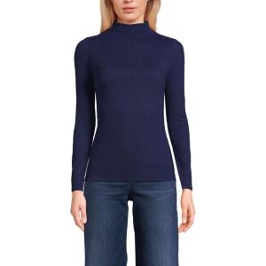 imageLands End Womens Drapey Rib Skimming Long Sleeve Mock Neck ShirtDeep Sea Navy