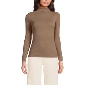 imageLands End Womens Drapey Rib Skimming Long Sleeve Mock Neck ShirtHoney Beige