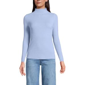 imageLands End Womens Drapey Rib Skimming Long Sleeve Mock Neck ShirtLight Cornflower