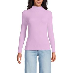 imageLands End Womens Drapey Rib Skimming Long Sleeve Mock Neck ShirtPink Amethyst