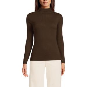 imageLands End Womens Drapey Rib Skimming Long Sleeve Mock Neck ShirtRich Coffee